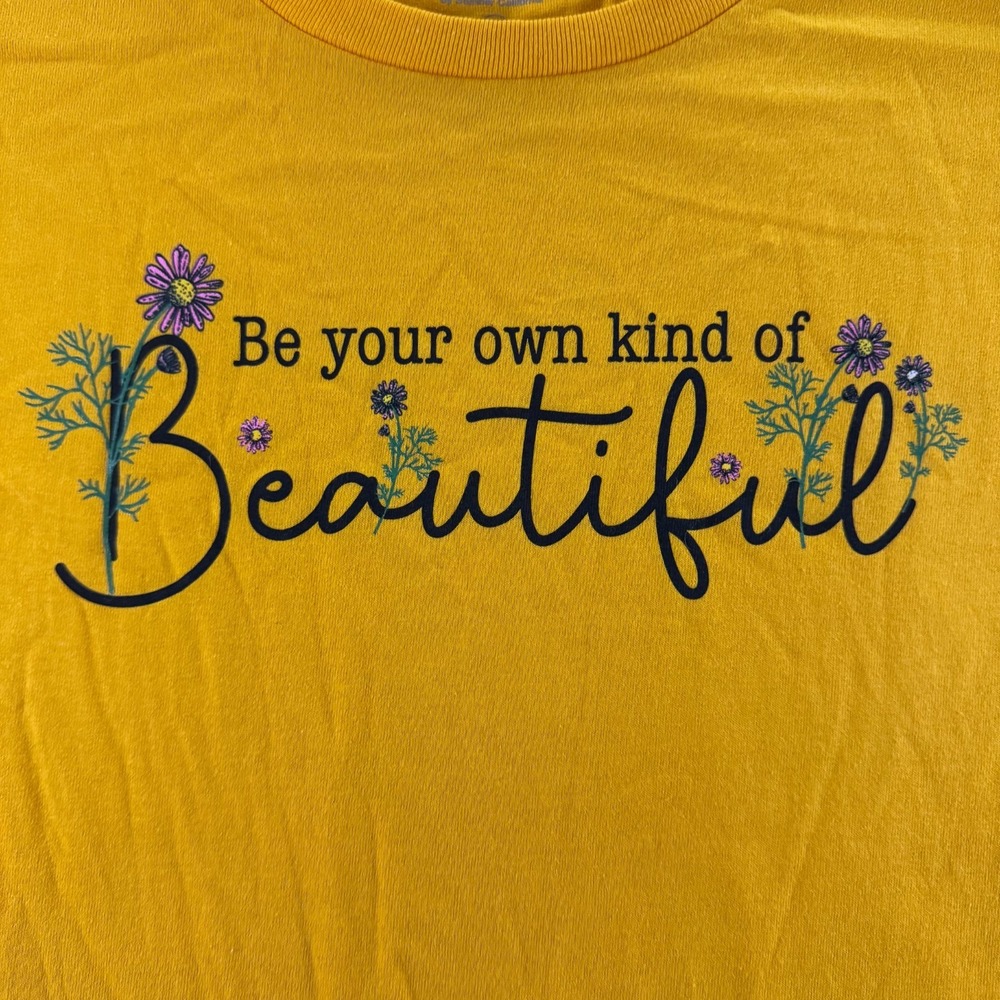 Chic & Cheerful Graphic Tee Womens Large Yellow Boxy Raw Hem Floral Chic Summer - Picture 6 of 6